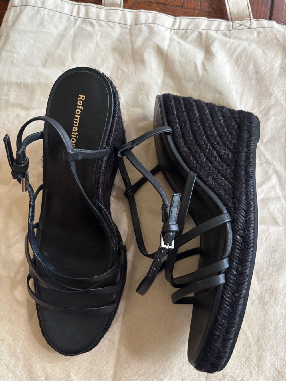Reformation Black Rope Platform Espadrille Strappy Sandals